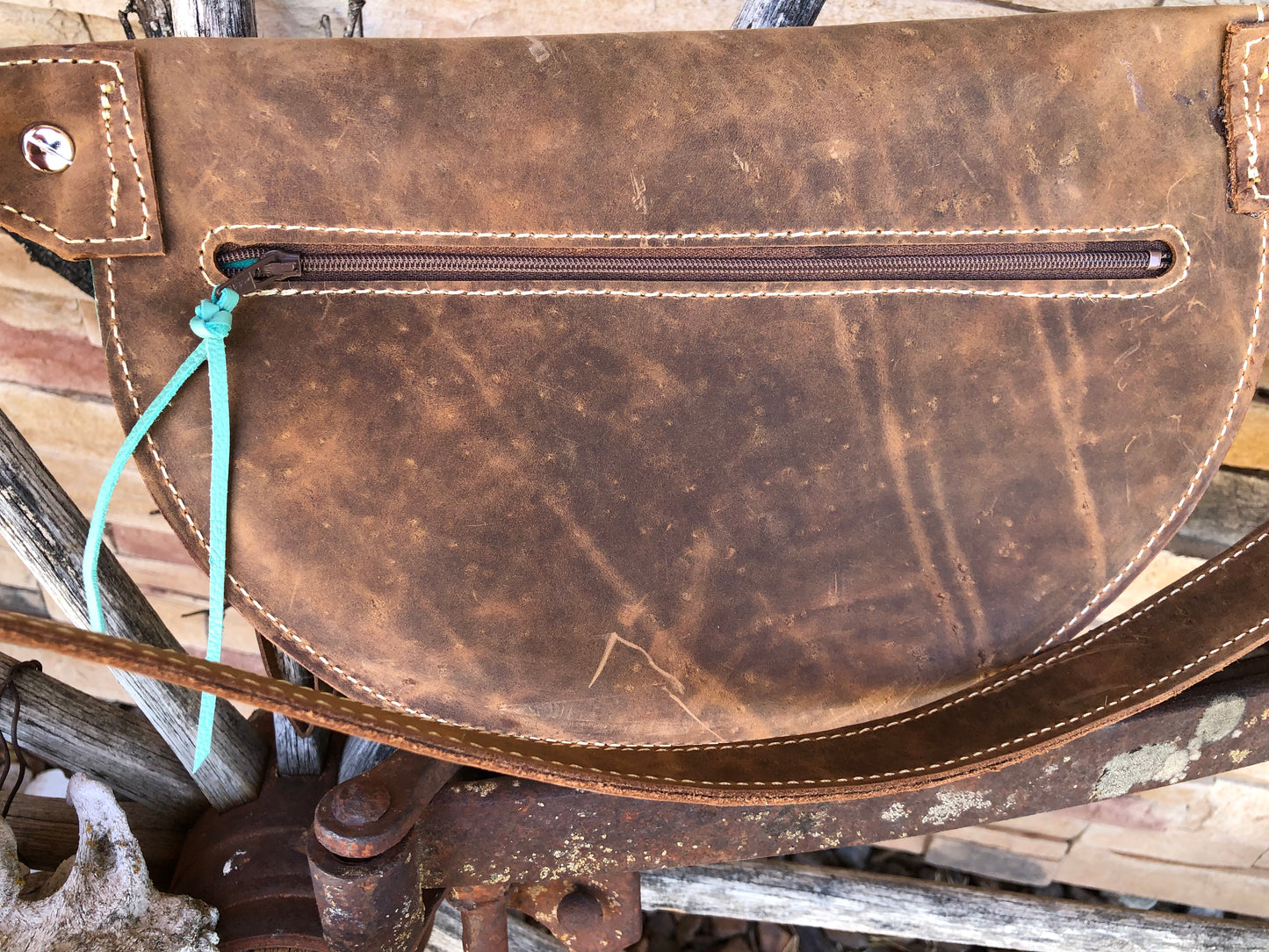 Western tooled leather Wild like the West Fanny pack Bum bag