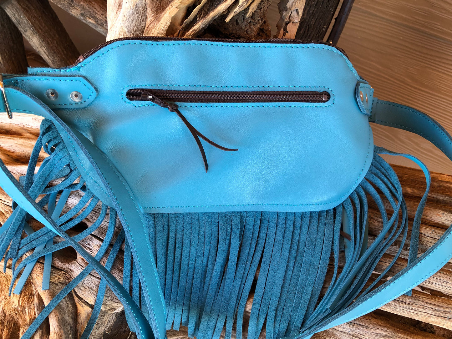 Western tooled leather sunflower and turquoise jewelry butterfly blue turquoise fringe Fanny pack