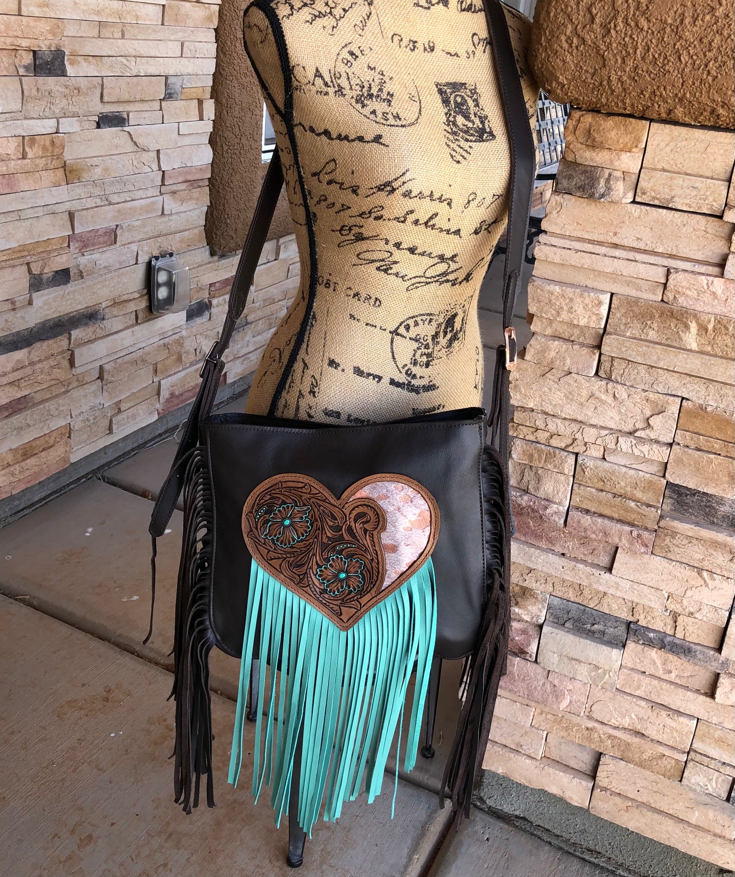 Western leather fringe purse on sale